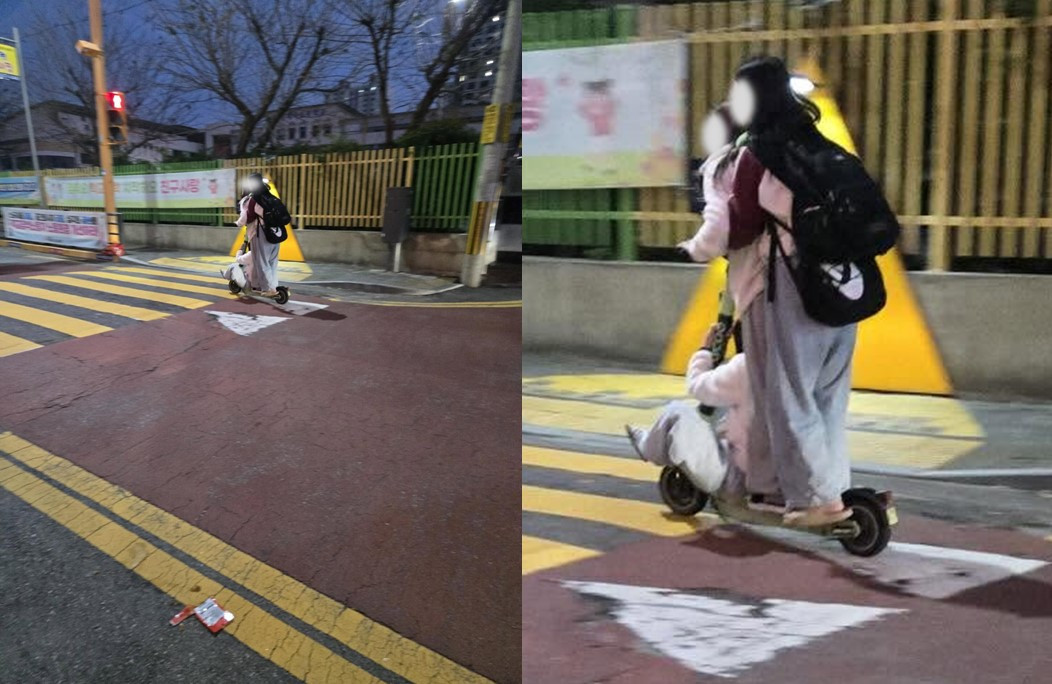 위에 걸터앉고, 다른 사람 끌어 안고…전동킥보드 3명 탑승 포착 논란