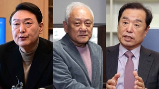 윤 당선인 통의동 집무실 첫 출근…김한길·김병준 합류