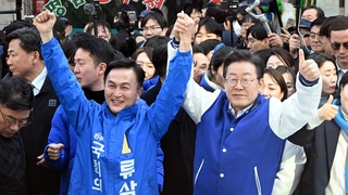 이재명, 연이틀 한강벨트 지원사격…정권 심판론 거듭 강조
