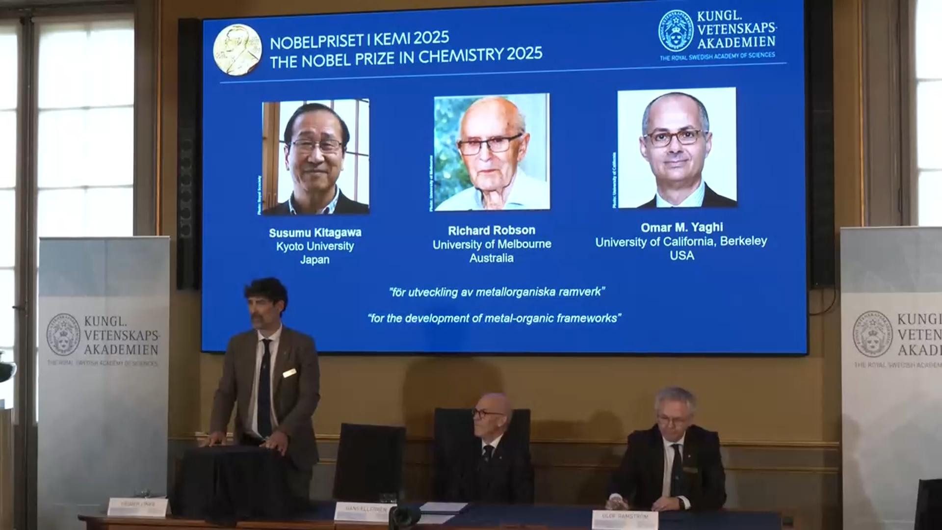 노벨화학상, '금속-유기 골격체' 개발 일본 학자 등 3인