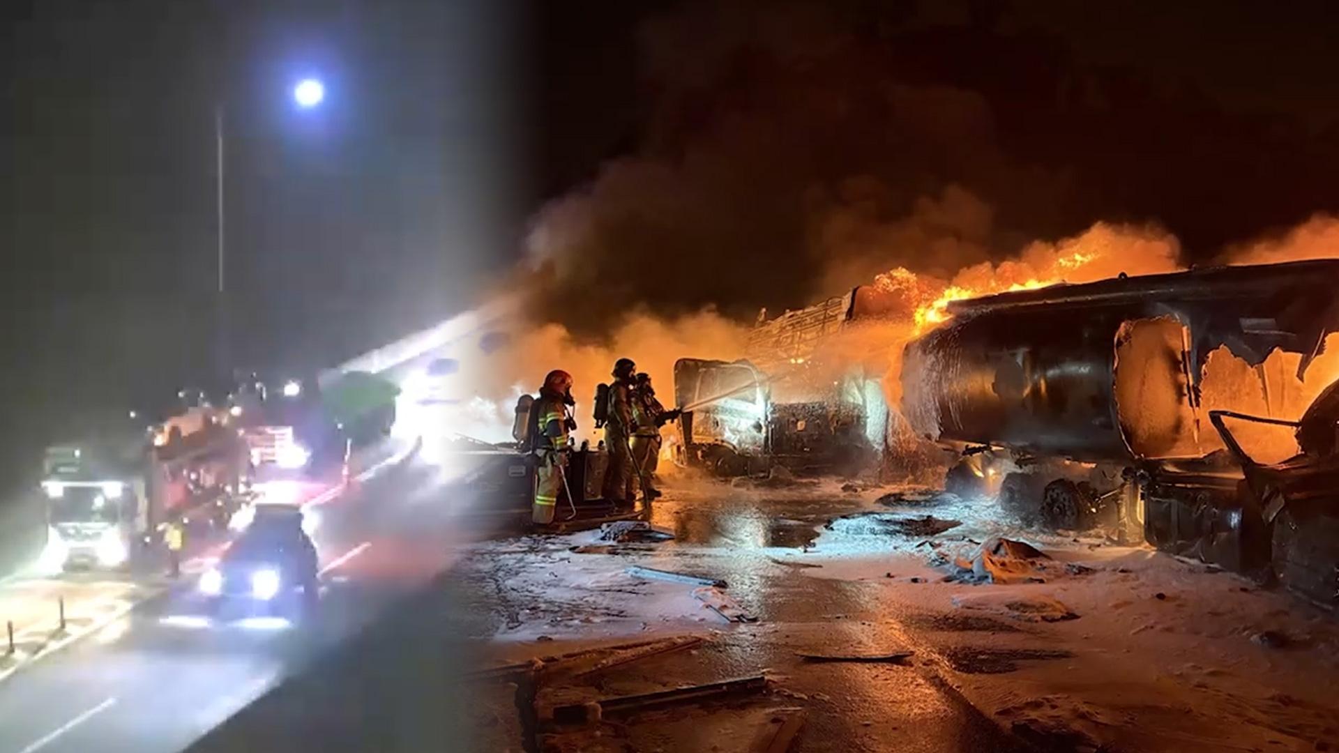 상주영천고속도 유조차 등 사고 온라인카지노 가입…2명 숨져