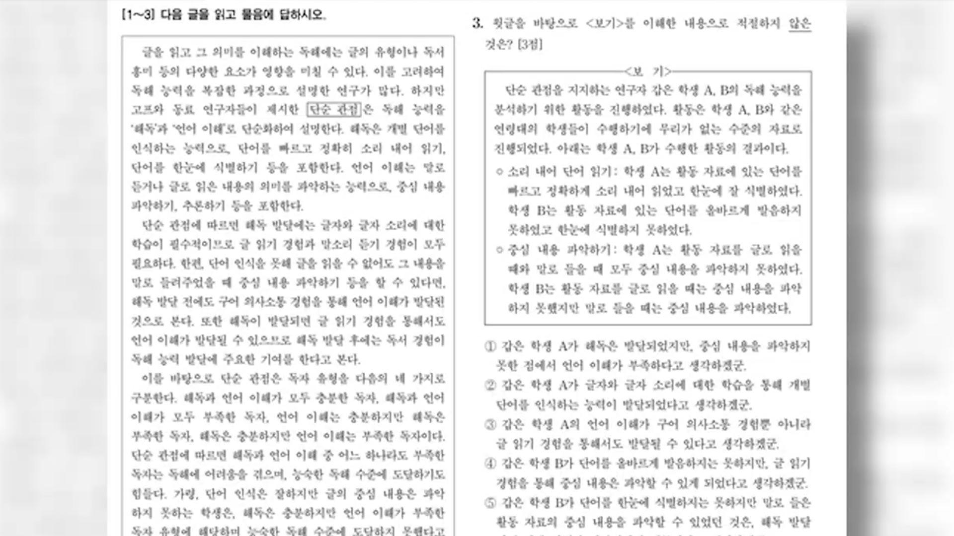 서울대 교수, 수능 국어 3번 '지문 오류' 주장