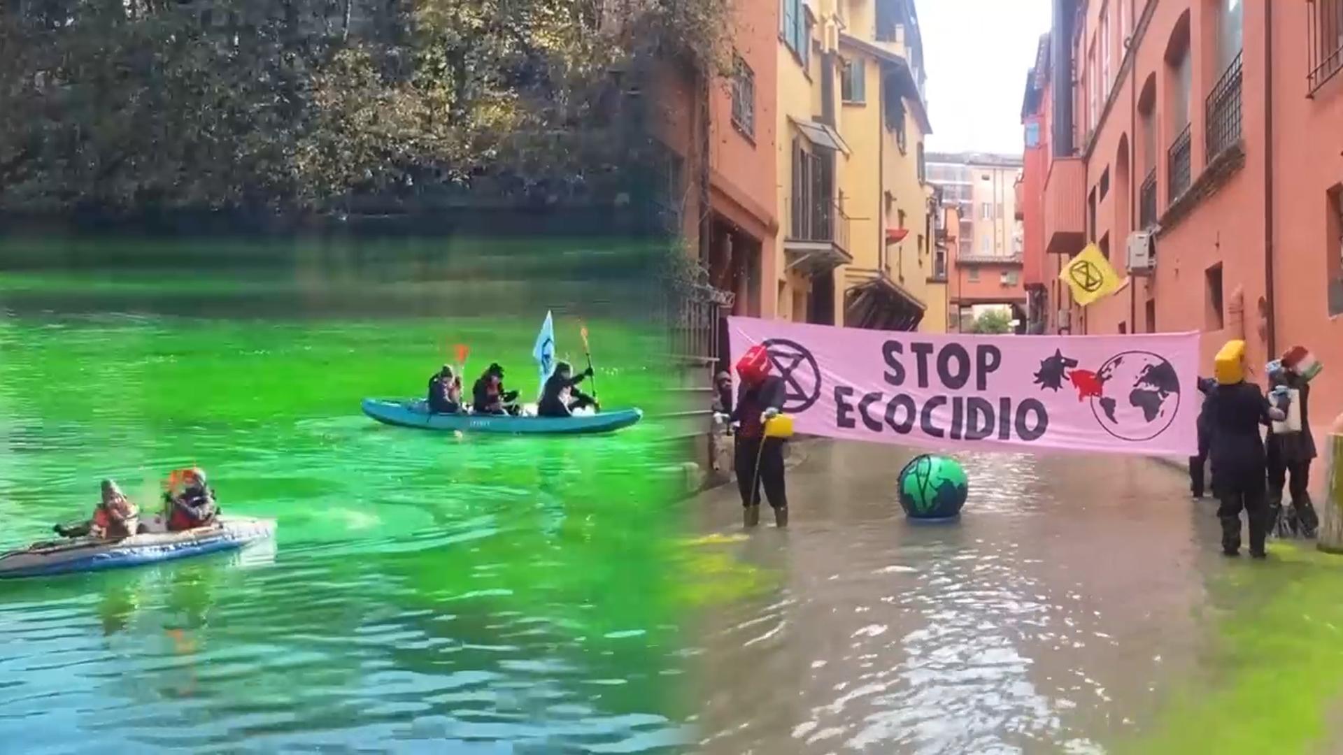 초록빛으로 물든 베네치아 운하…기후단체 시위
