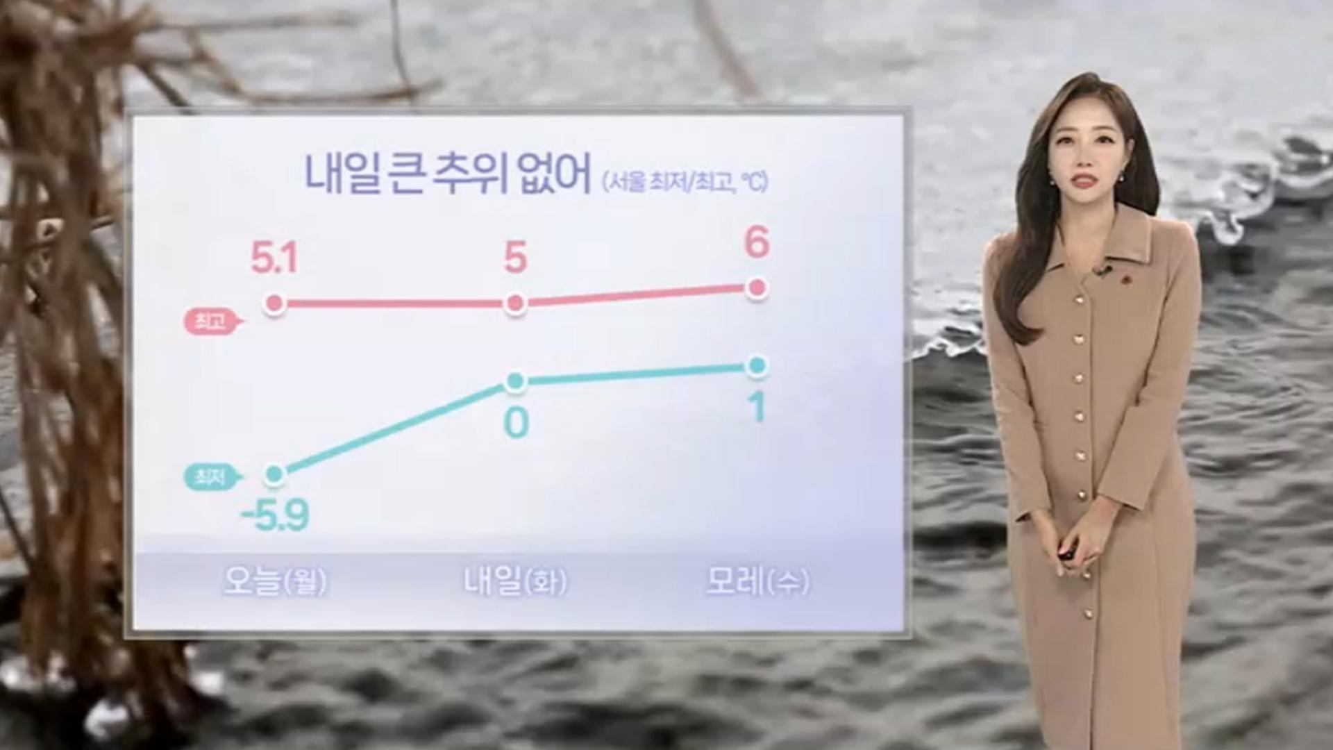 [날씨] 내일 큰 추위 없어…전국 곳곳 비나 눈