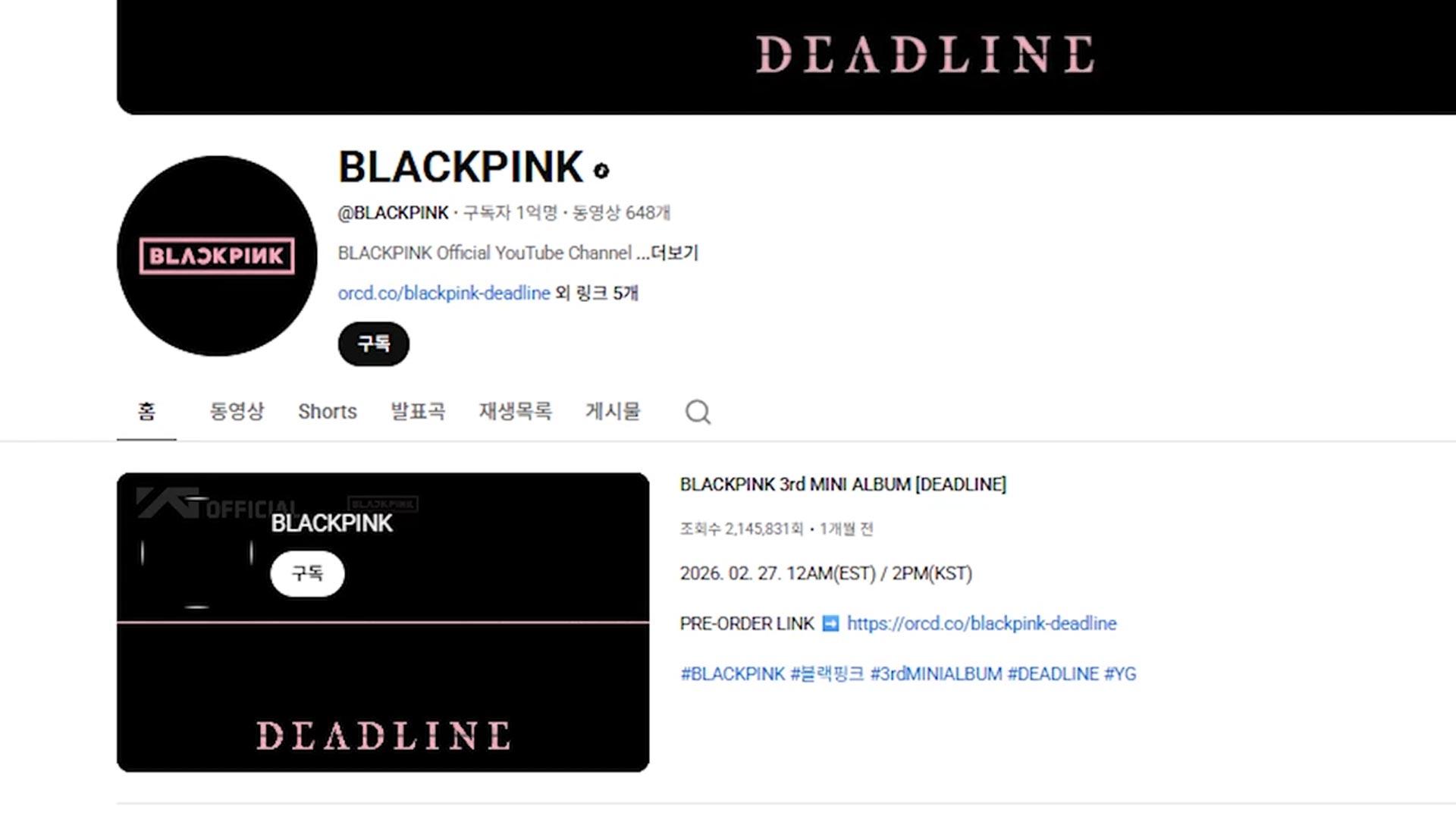 블랙핑크, 유튜브 구독자 1억명 돌파…전세계 아티스트 중 최초