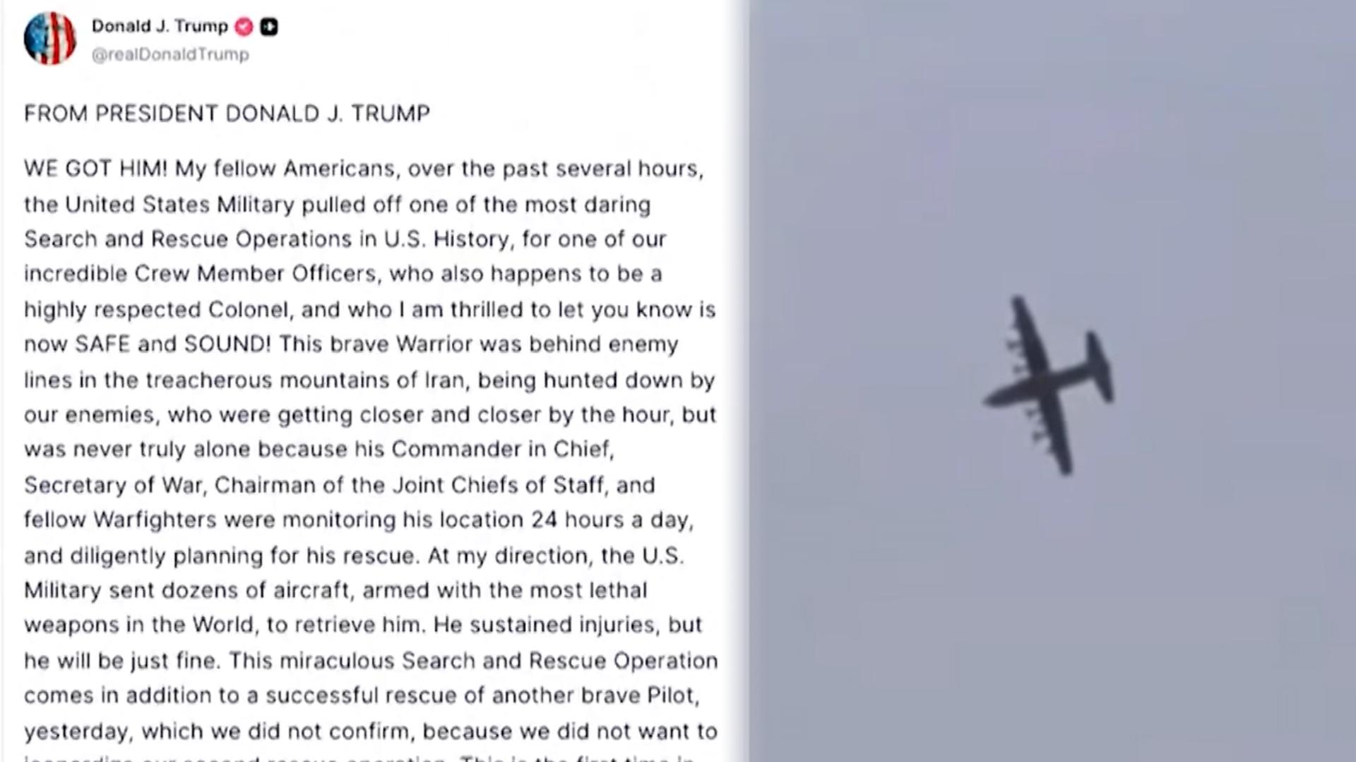 트럼프 "실종 미군 구출…역사상 가장 대담한 구조작전"